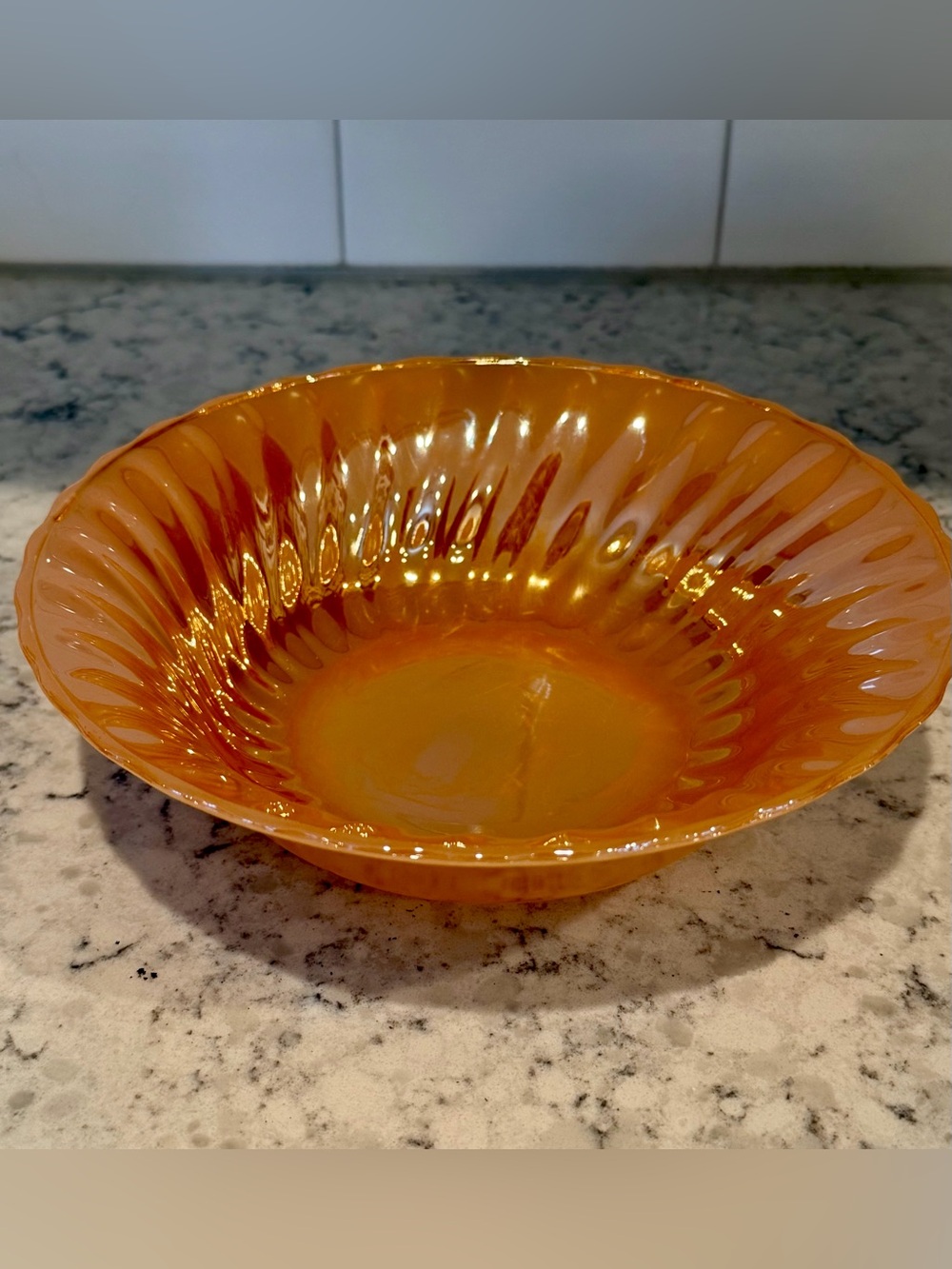 Vintage Iridescent Fire-King Peach Luster Swirl Serving Bowl